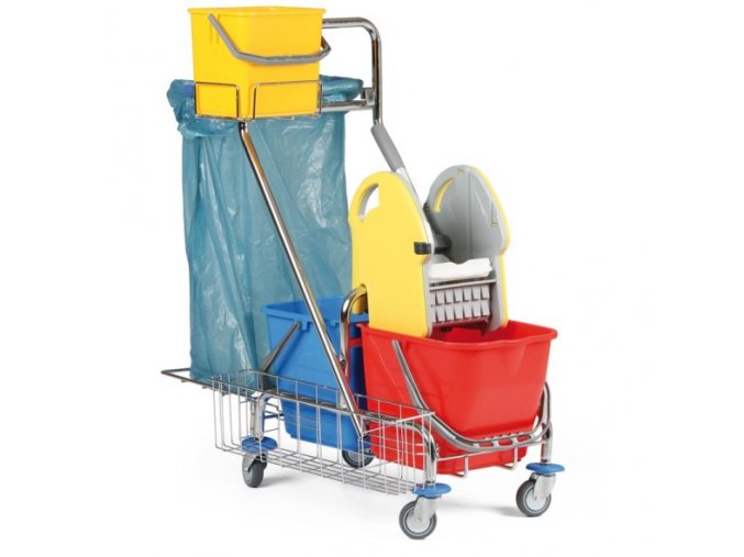 Profesionální dvojkbelíkový úklidový vozík s držákem na pytle