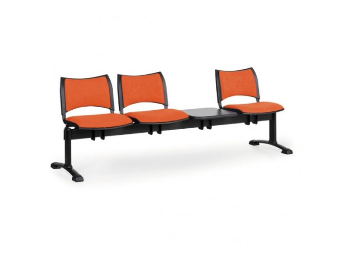Čalouněné lavice do čekáren SMART, 3-sedák, se stolkem, oranžová, černé nohy