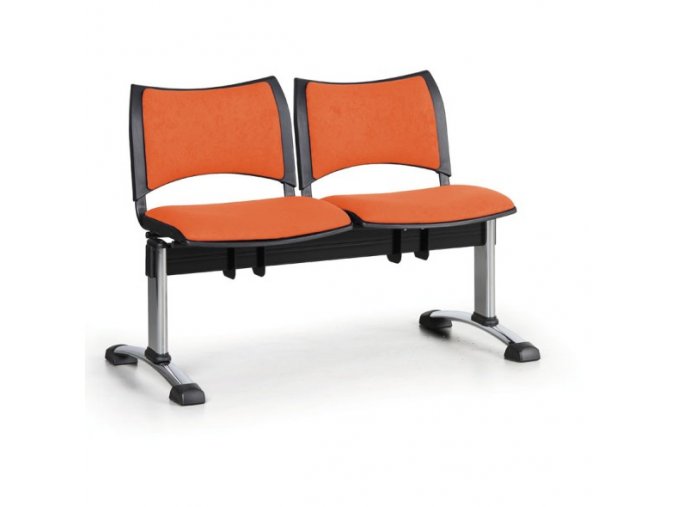Čalouněné lavice do čekáren SMART, 2-sedák, oranžová, chromované nohy