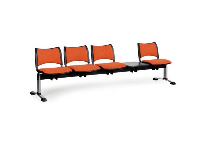 Čalouněné lavice do čekáren SMART, 4-sedák, se stolkem, oranžová, chromované nohy