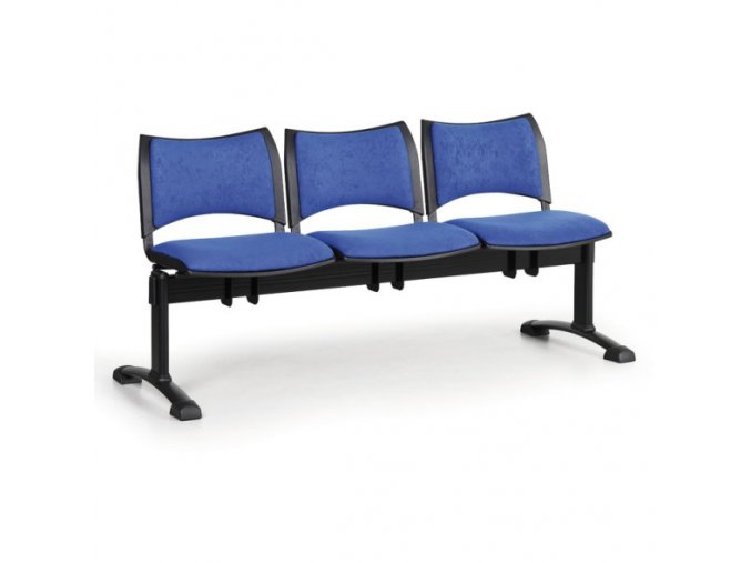 Čalouněná lavice do čekáren SMART, 3-sedák, modrá, černé nohy