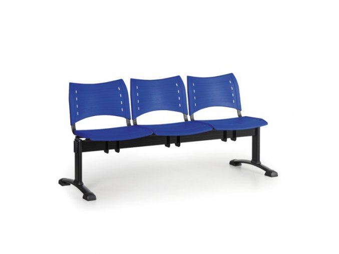 Plastová lavice do čekáren VISIO, 3-sedák, modrá, černé nohy