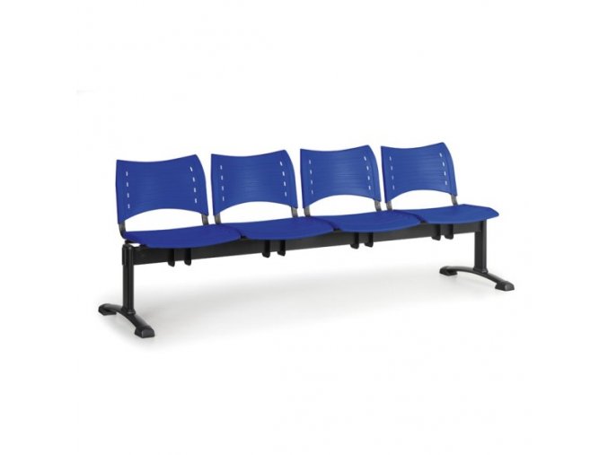 Plastová lavice do čekáren VISIO, 4-sedák, modrá, černé nohy