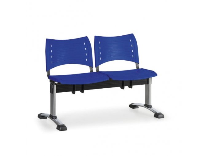 Plastová lavice do čekáren VISIO, 2-sedák, modrá, chromované nohy