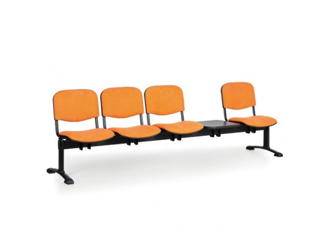 Čalouněná lavice do čekáren VIVA, 4-sedák, se stolkem, oranžová, černé nohy