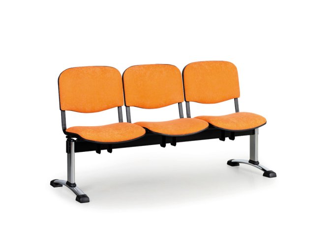 Čalouněná lavice do čekáren VIVA, 3-sedák, oranžová, chromované nohy