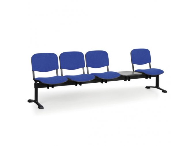 Čalouněná lavice do čekáren VIVA, 4-sedák, se stolkem, modrá, černé nohy