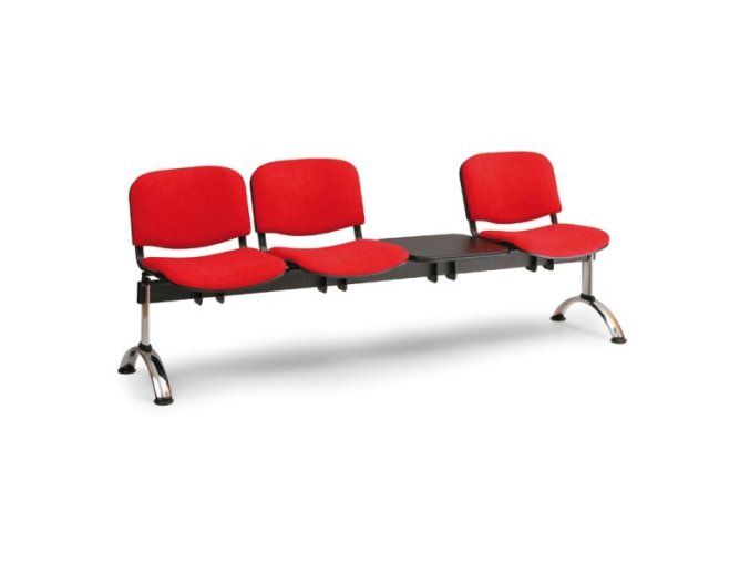 Čalouněná lavice do čekáren VIVA, 3-sedák + stolek, zelená, chromované nohy
