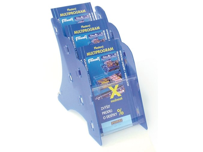 stolni plastovy stojan na prospekty 3 x a5 modry 1368