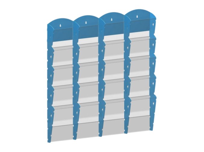 Nástěnný plastový zásobník na prospekty - 4 x 5 A4, modrý