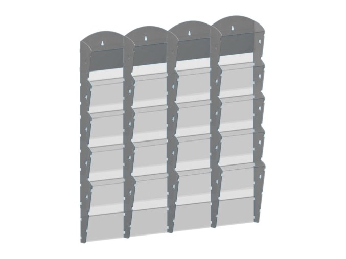 Nástěnný plastový zásobník na prospekty - 4 x 5 A4, šedý