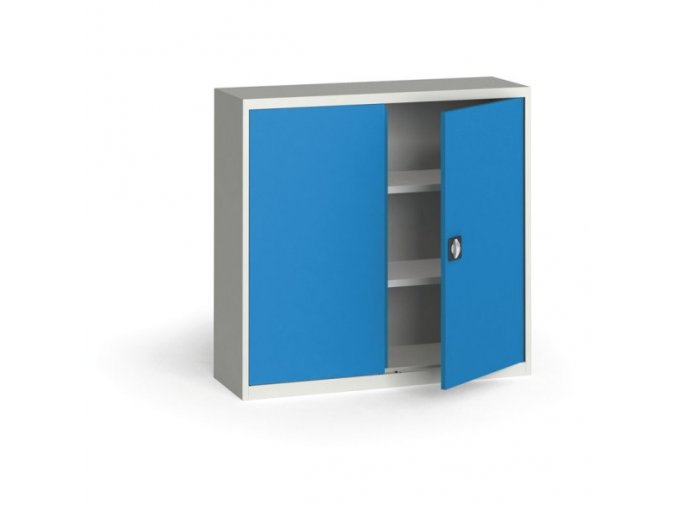 Plechová policová skříň na nářadí KOVONA, 1150 x 1200 x 400 mm, 2 police, šedá/modrá
