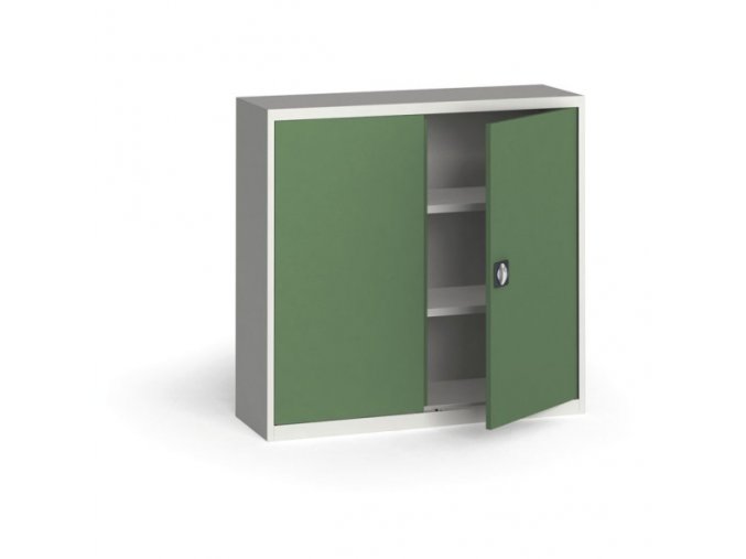 Plechová policová skříň na nářadí KOVONA, 1150 x 1200 x 400 mm, 2 police, šedá/zelená