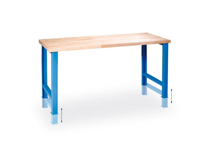 Výškově nastavitelný pracovní stůl do dílny GD, buková spárovka, 1200 x 800 x 850 - 1050 mm, modrá