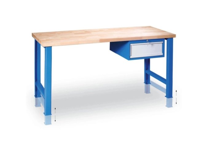 vyskove nastavitelny pracovni stul gd se zavesnym boxem na naradi bukova sparovka 1 zasuvka 1200 x 685 x 850 1050 mm modra 113136