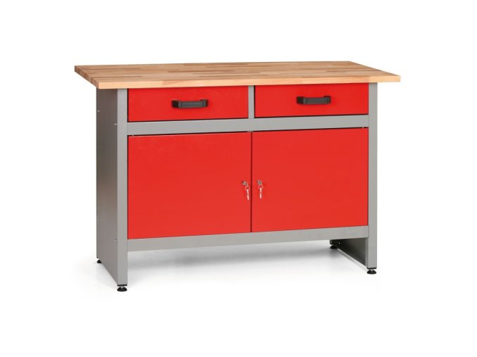 Pracovní stůl do dílny HOBBY I, 840 x 1200 x 600 mm, 2 zásuvky, 2 skříňky