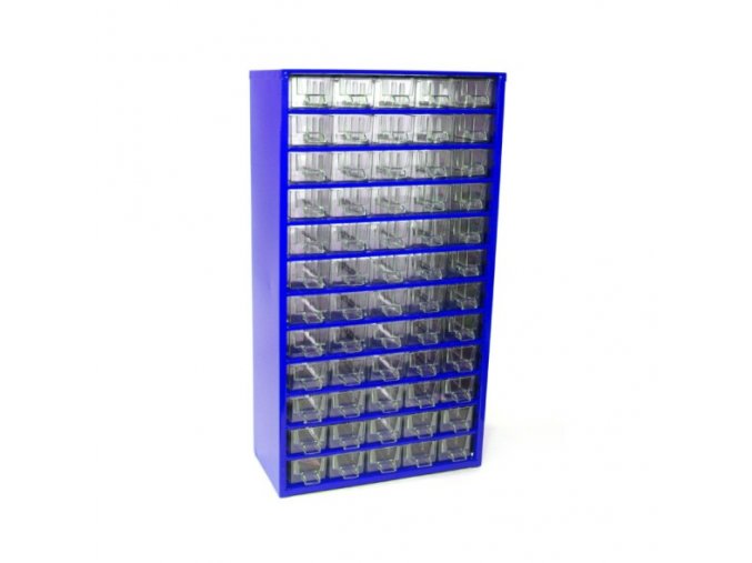 Kovová závěsná skříňka se zásuvkami, 60 zásuvek, modrá