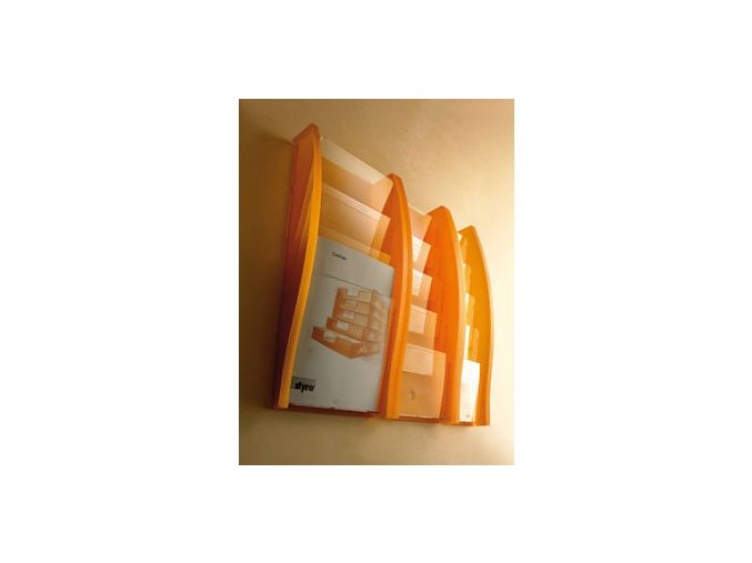 Nástěnný plastový zásobník na prospekty, 4x A4, oranžový
