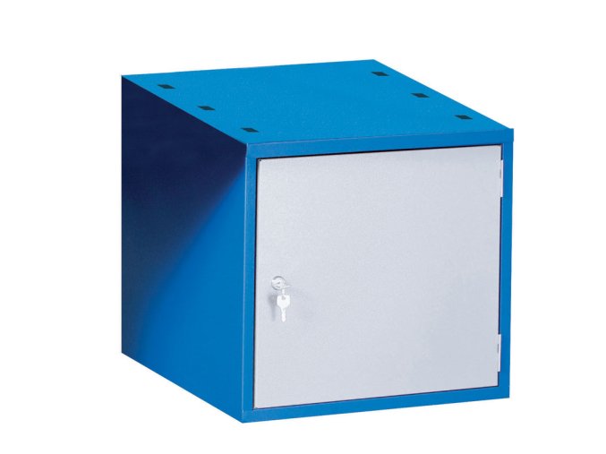 Závěsná dílenská skříňka na nářadí  k pracovním stolům GD, zámek, 470 x 592 x 510 mm, modrá