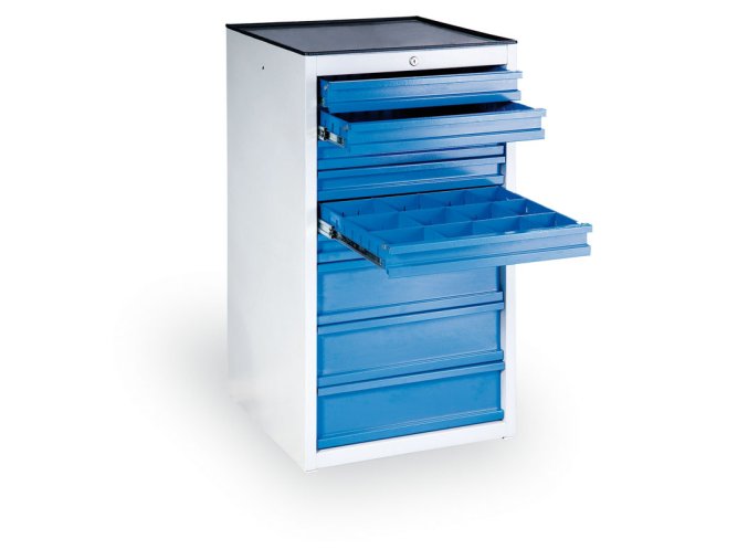 Přístavný dílenský zásuvkový kontejner na nářadí GD, 9 zásuvek, 1100 x 570 x 590 mm, modrá