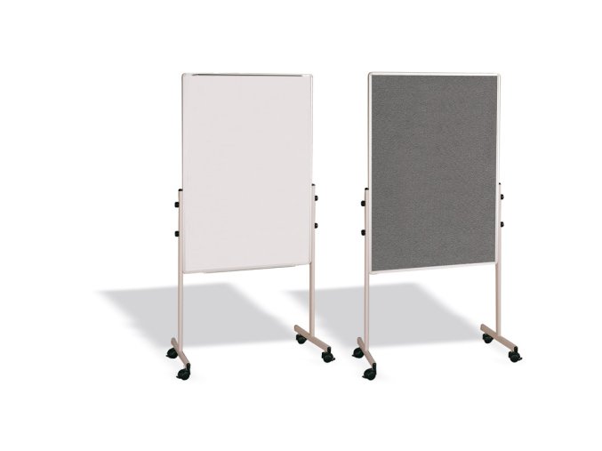 Mobilní kombinovaná tabule, bílá magnetická/šedá textilní, 700x1200 mm