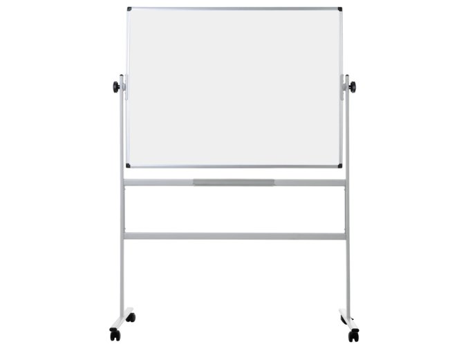 Mobilní otočná oboustranná bílá popisovací tabule, magnetická, 1200 x 900 mm
