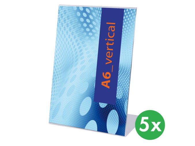 Plexi pultové stojánky, typ L, A6 na výšku, balení 5 ks