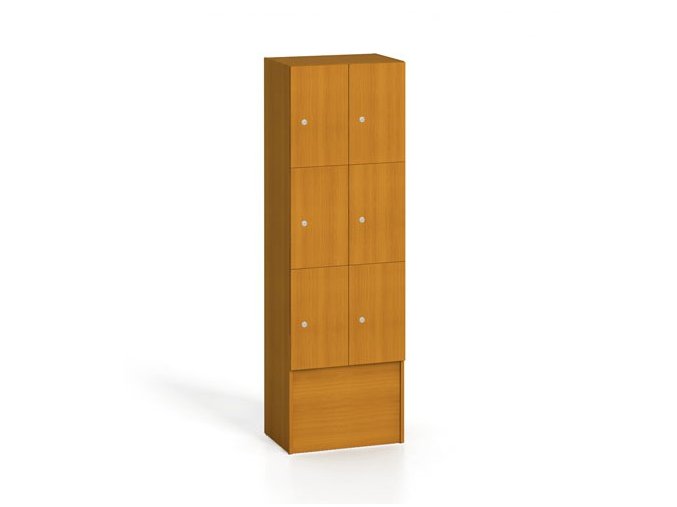 Dřevěná šatní skříňka s odkládacími boxy, 6 boxů, 1700 x 600 x 420 mm, cylindrický zámek, třešeň