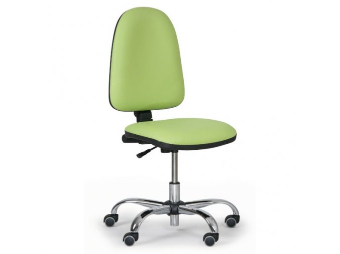 Pojízdná dílenská pracovní židle TORINO bez područek, permanentní kontakt, měkká kolečka, zelená
