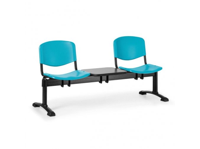 Plastová lavice do čekáren ISO, 2-sedák, se stolkem, zelená, černé nohy