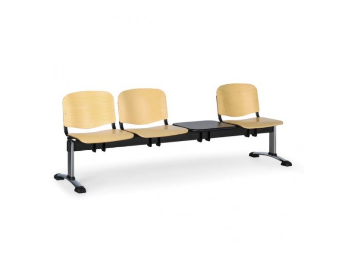 Dřevěná lavice do čekáren ISO, 3-sedák, se stolkem, chrom nohy