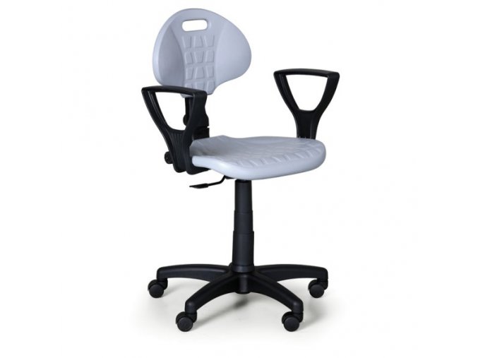 Pracovní židle PUR s područkami, permanentní kontakt, pro tvrdé podlahy, šedá
