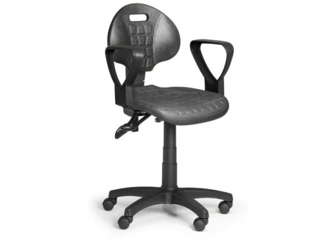 Pracovní židle PUR s područkami, asynchronní mechanika, pro tvrdé podlahy, šedá