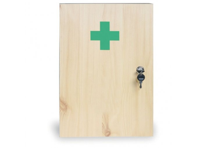Dřevěná nástěnná lékárnička, 43x30x14 cm, smrk, DIN 13169