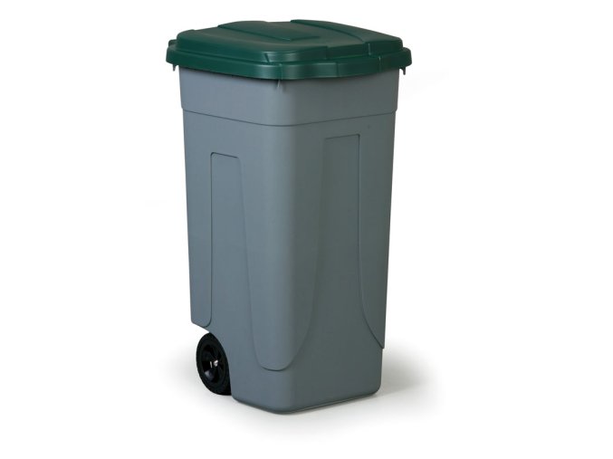 Mobilní plastový odpadkový koš 100 L, zelené víko