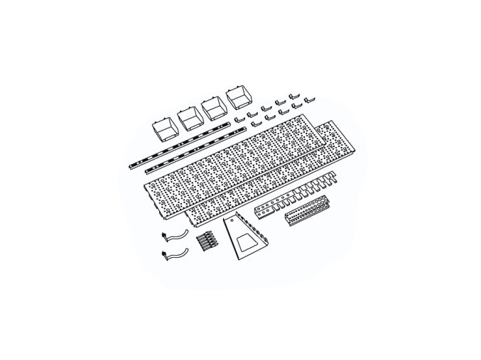 Panel na nářadí a boxy ELEMENT SYSTEM, sada s 19 držáky na nářadí a 4 boxy