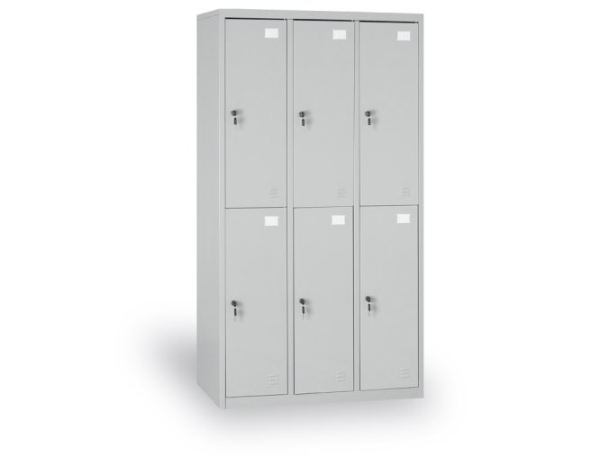 Šatní skříňka s úložnými boxy, 6 boxů, 1820 x 900 x 500 mm, cylindrický zámek, šedé dveře