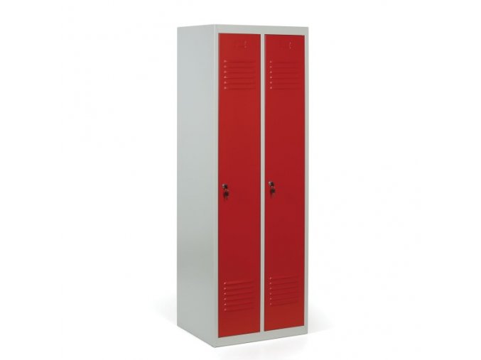 Kovová šatní skříňka ECONOMIC, demontovaná, červené dveře, cylindrický zámek