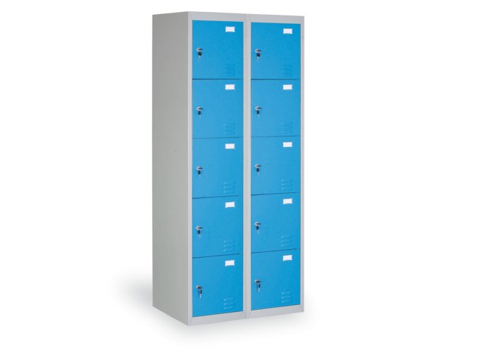 Šatní skříňka s úložnými boxy, 10 boxů, 1820 x 760 x 500 mm, cylindrický zámek, modré dveře