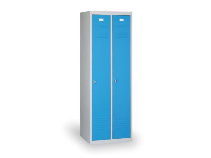 Kovová šatní skříňka Ekonomik, modré dveře, cylindrický zámek