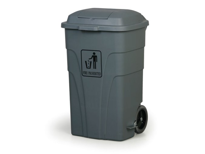Plastový odpadkový koš na kolečkách, 120 l, šedý