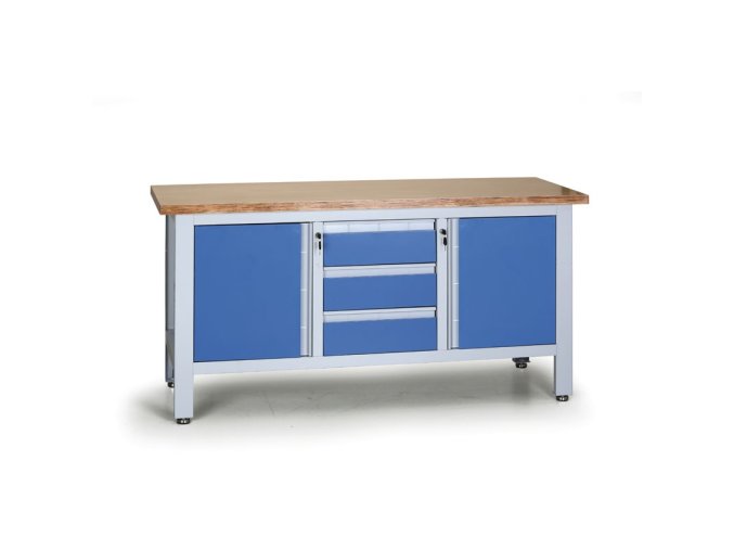 pracovni stul do dilny expert 3 zasuvky 2 skrinky 1690 x 600 x 860 900 mm modra 8246