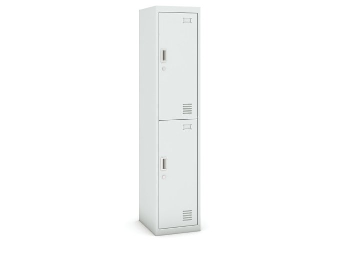 Šatní skříňka s úložnými boxy, 2 boxy, 1800 x 380 x 450 mm, cylindrický zámek, šedé dveře