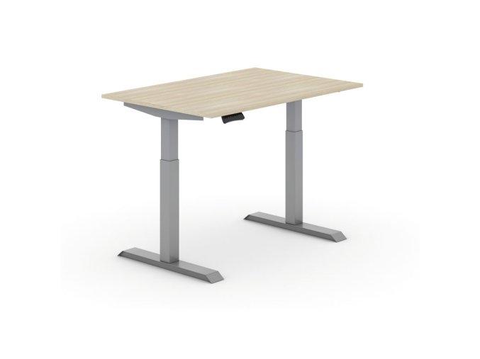 Výškově nastavitelný stůl PRIMO ADAPT, elektrický, 1200 x 800 x 735-1235 mm, dub, šedá podnož