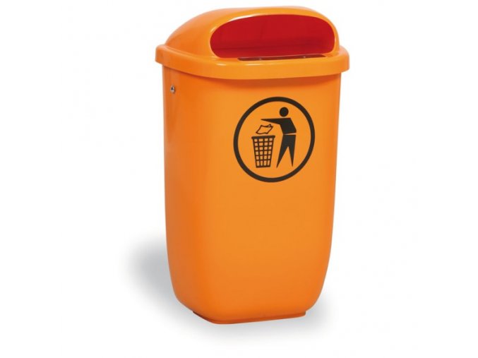 Venkovní odpadkový koš na sloupek, 50 l, 425 x 320 x 780 mm, oranžový