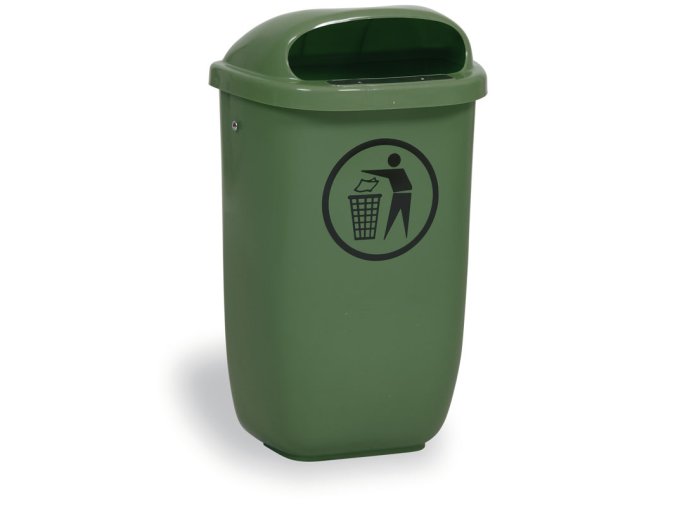 Venkovní odpadkový koš na sloupek, 50 l, 425 x 320 x 780 mm, tmavě zelený