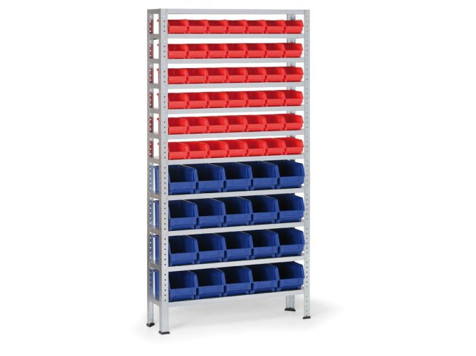 Regál s plastovými boxy BASIC - 42x box A, 20x box B