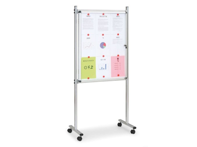 vnitrni vitrina na stojanu 720 x 980 mm magneticka jednostranna s kolecky 4383