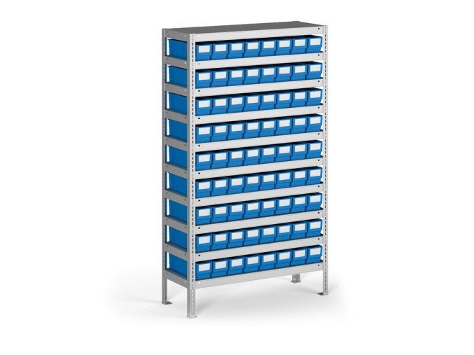 Regál s plastovými boxy ShelfBox, 1600 x 800 x 400 mm, 72x box B