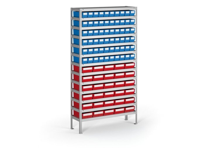 Regál s plastovými boxy ShelfBox, 2000 x 1000 x 500 mm, 60x box C, 30x box F